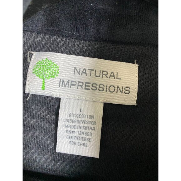 Natural Impressions Black Velour Quilted Floral Embroidered Jacket sz Large Zip - Picture 3 of 12
